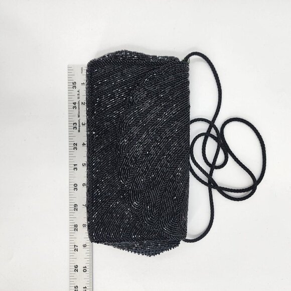 Bonwit Teller Vintage Beaded Evening Bag Long Strap‎ Crossbody Black - Picture 12 of 14